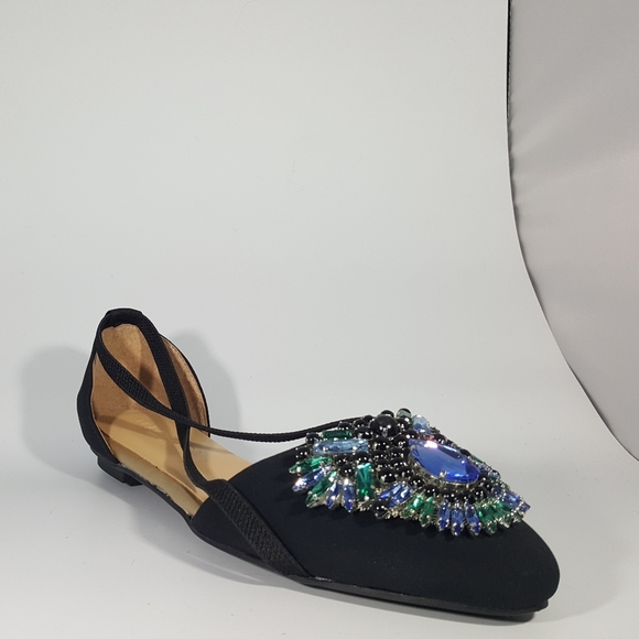 NR Rapisardi Black Jeweled Diorsay Flat Sandal - Picture 2 of 4